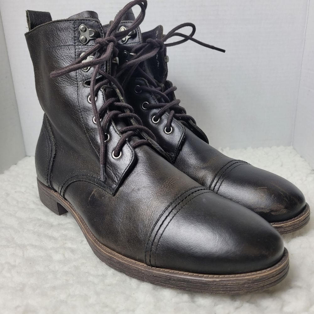 Banana Republic Men's Cap Toe Boots Size 11.5 M Brown Leather Lace Up Hook Shoes